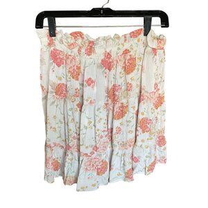 So M Floral Ruffle Mini Skirt With Drawstring Waist Lightweight Cotton Blend Pin